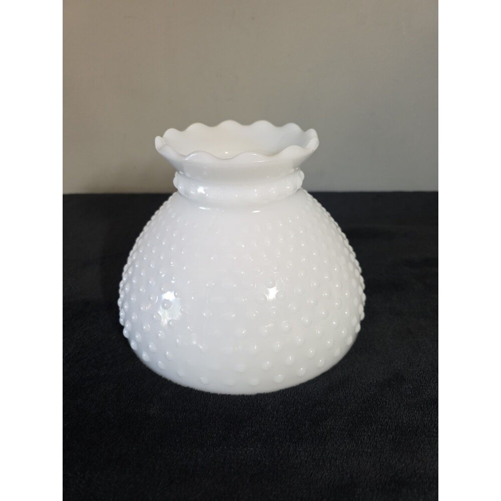 Vintage 8” Milk Glass White Hobnail Hurrican Lamp Globe Ruffled Top